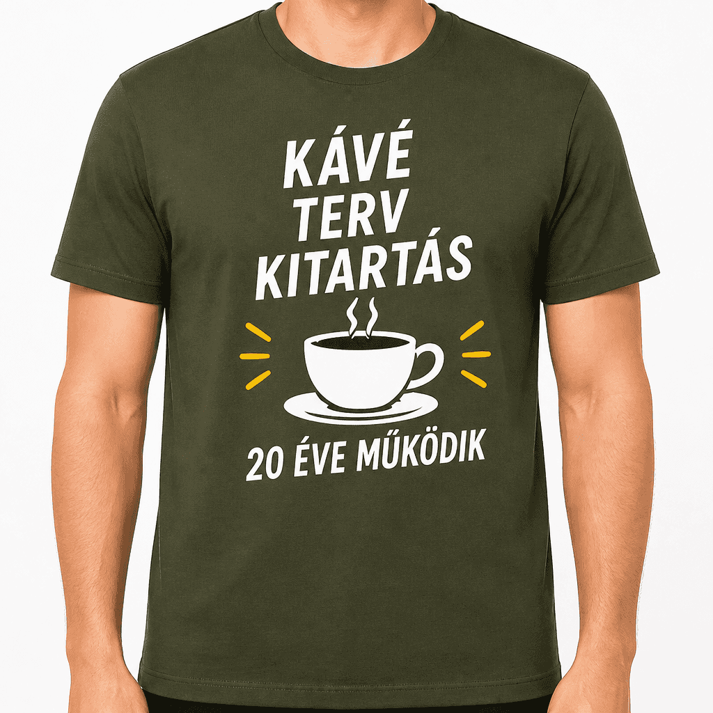 Póló 20. születésnapra – Kávé terv kitartás 20 éve működik