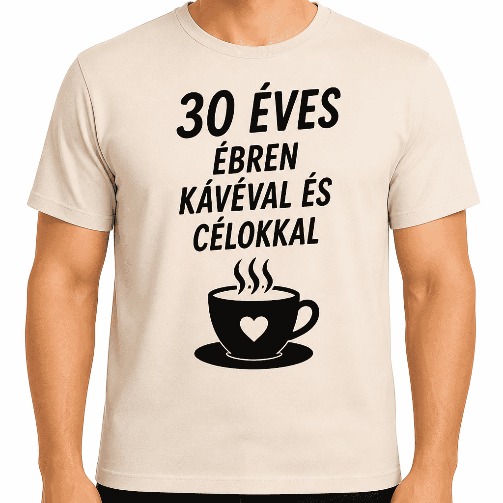 Póló 30. születésnapra – 30 éves ébren kávéval és célokkal