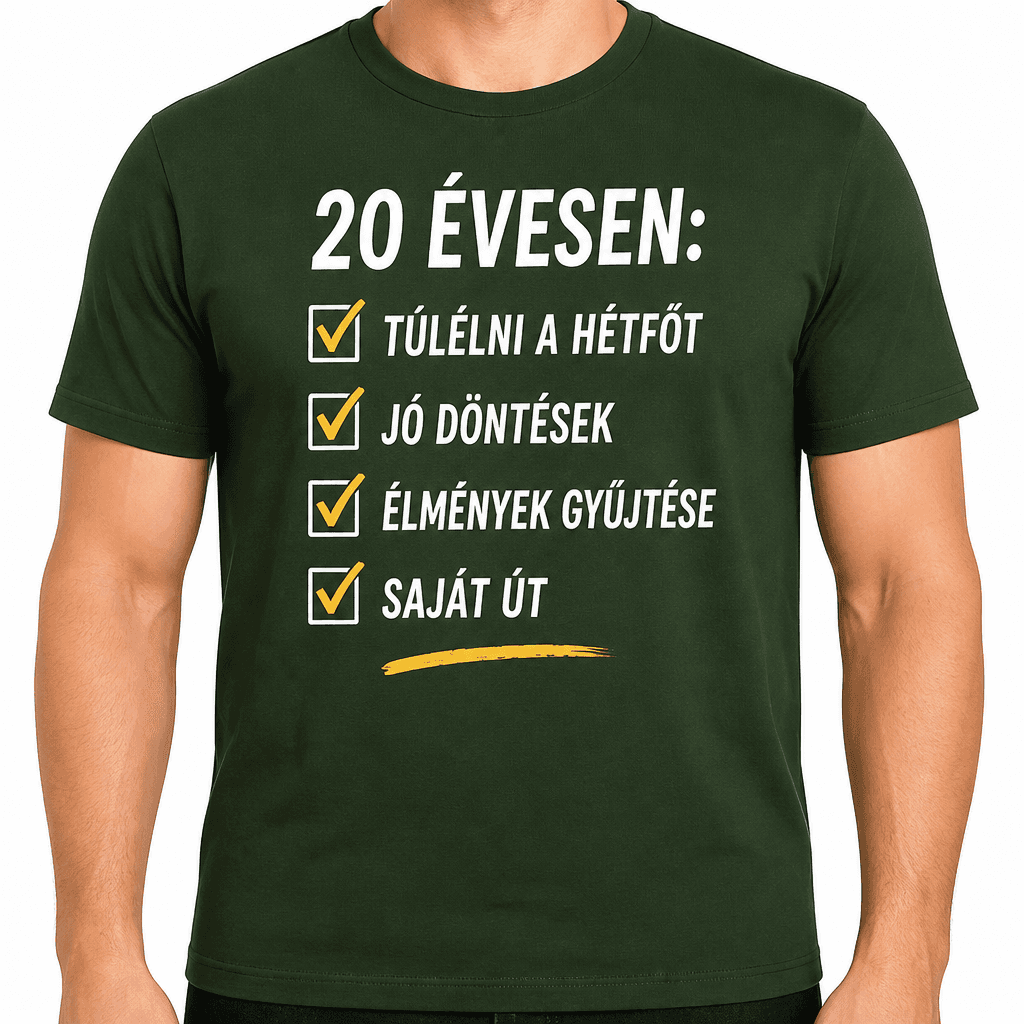 Póló 20. születésnapra – 20 évesen: túlélni a hétfőt jó döntések élmények gyűjtése saját út