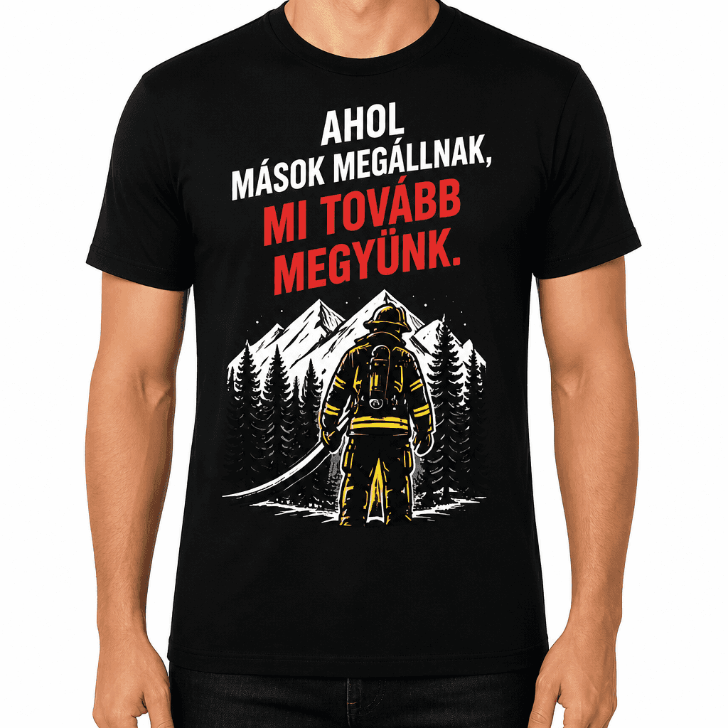 Tűzoltó póló – Ahol mások megállnak, mi tovább megyünk.
