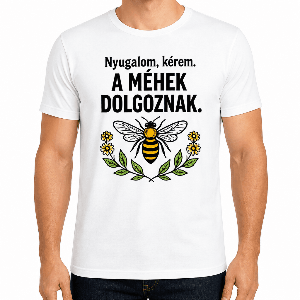 Méhész póló – Nyugalom, kérem. A méhek dolgoznak.