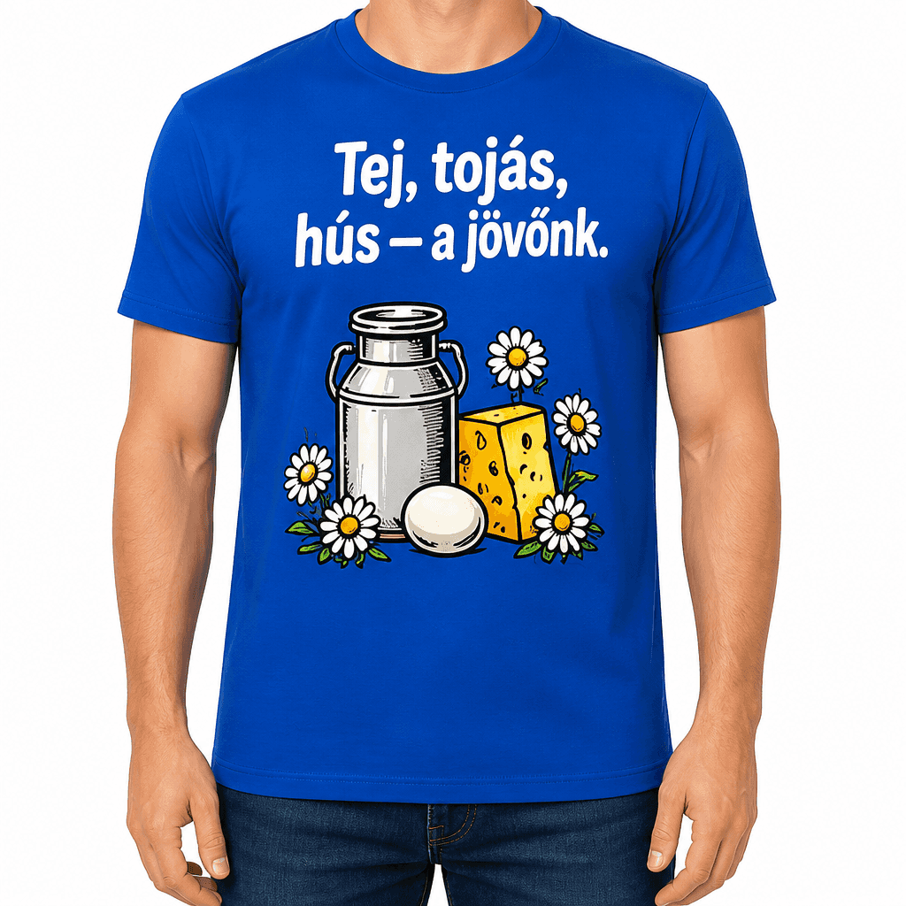 Gazda póló – Tej, tojás, hús — a jövőnk.