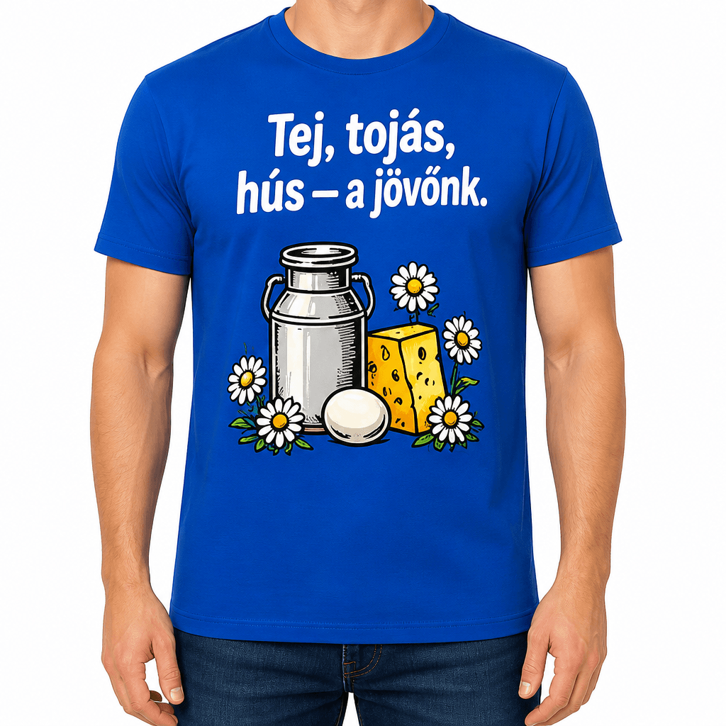 Gazda póló – Tej, tojás, hús — a jövőnk.