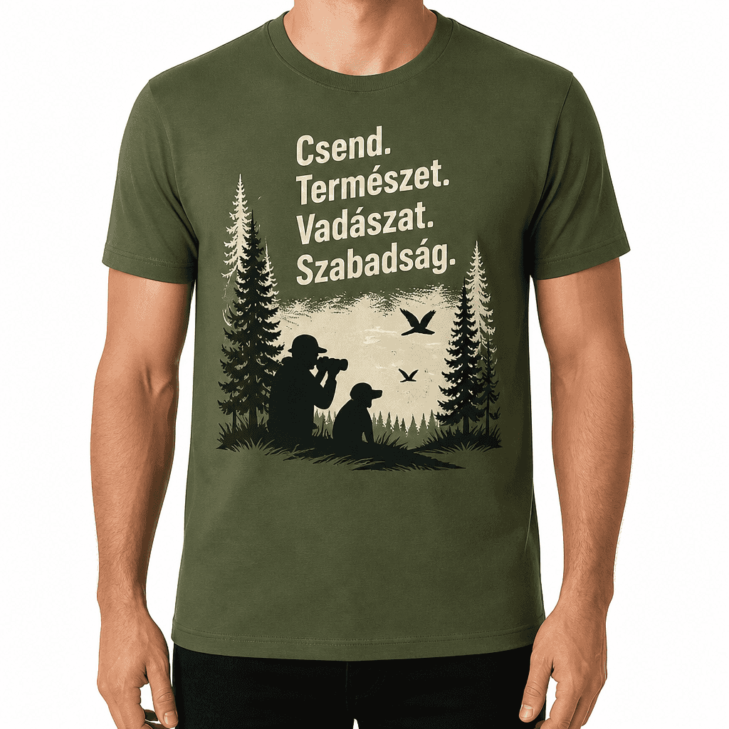 Vadász póló – Csend. Természet. Vadászat. Szabadság.