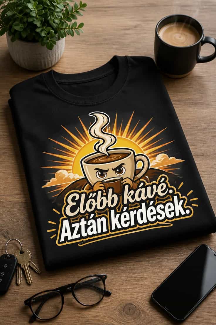 Kávés póló – Előbb kávé. Aztán kérdések.