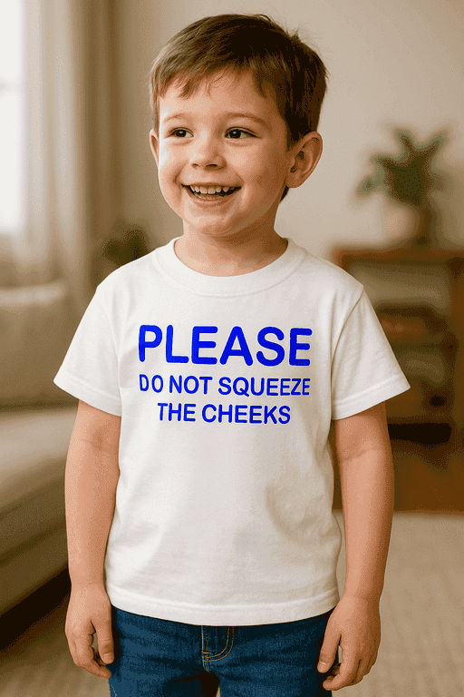 Vicces gyerek póló please do not squeeze the cheeks