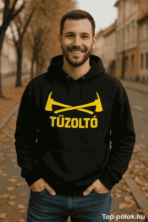 Vicces kapucnis pulóver tűzoltó fejszékkel