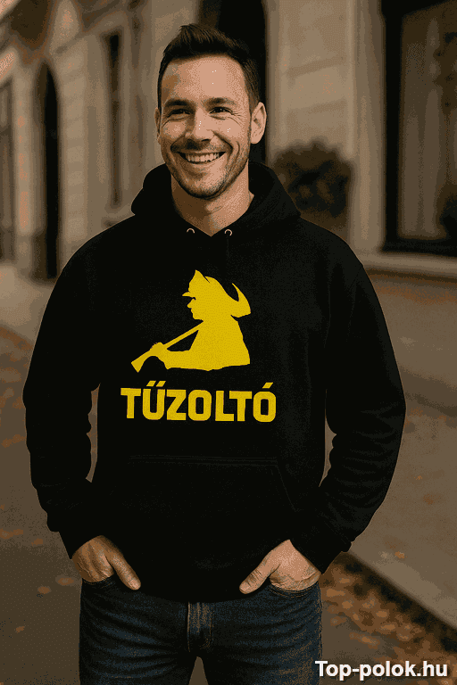 Vicces kapucnis pulóver tűzoltó körvonal