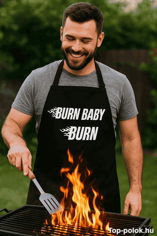 Vicces kötény Burn baby burn