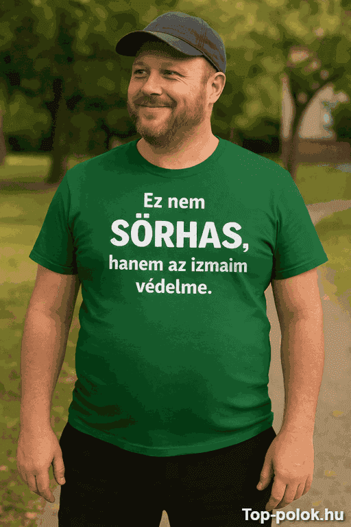 Vicces póló nem sörhas hanem izomvédelem egyedi felirattal