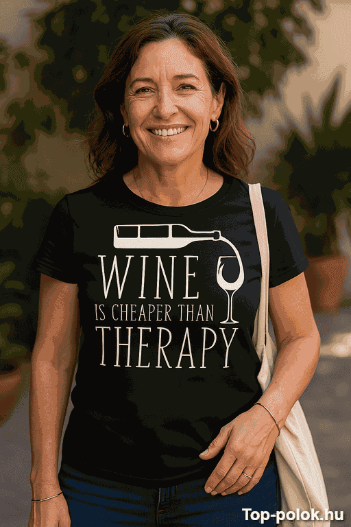 Vicces póló wine is cheaper than therapy