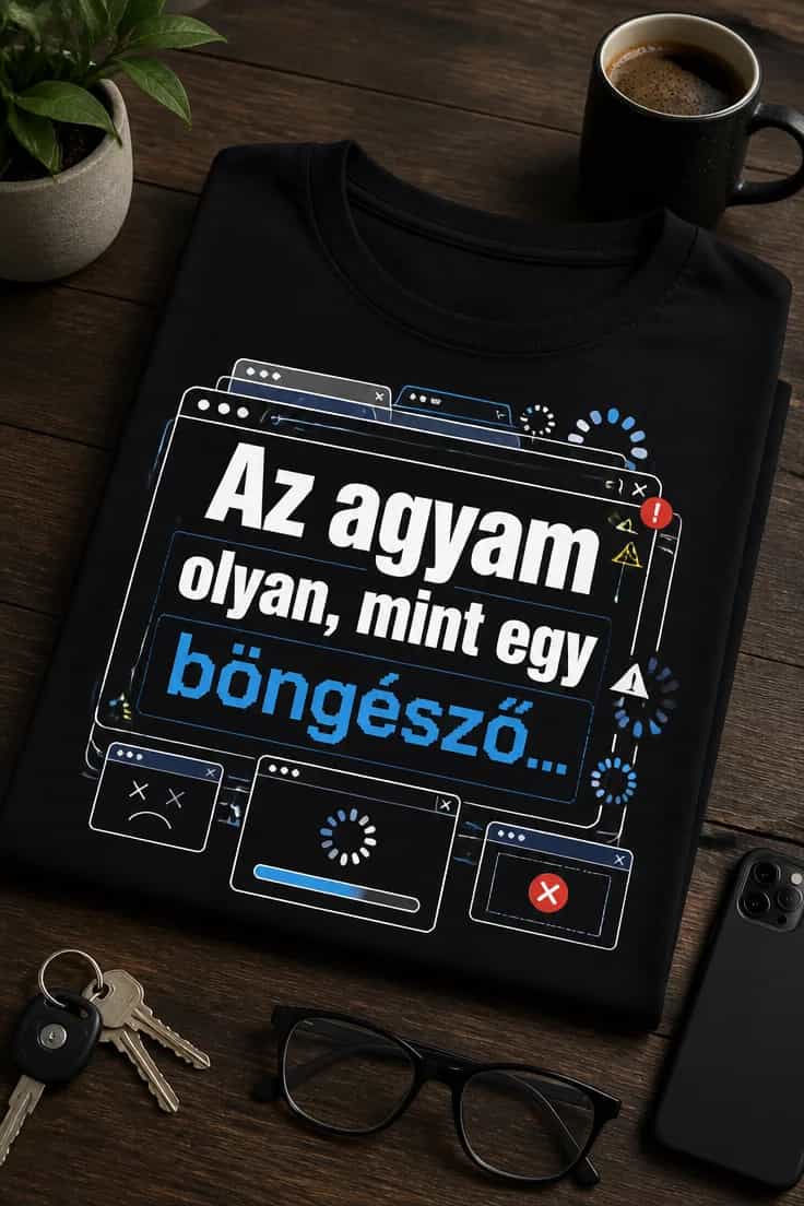 Vicces tech póló – Az agyam olyan, mint egy böngésző…