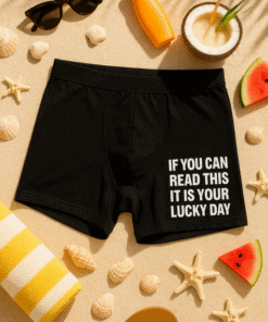 1. Férfi boxer alsó, vicces felirattal, nyári strand- és tengerparti viselet.