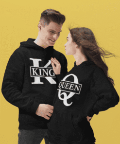 King Queen feliratos mintás kapucnis pulóverek, divatos unisex ruházat stílusos megjelenésért.