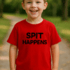 1. Gyerek póló, "Spit Happens" felirattal, gyerek ruházat, színes nyári viselet.
