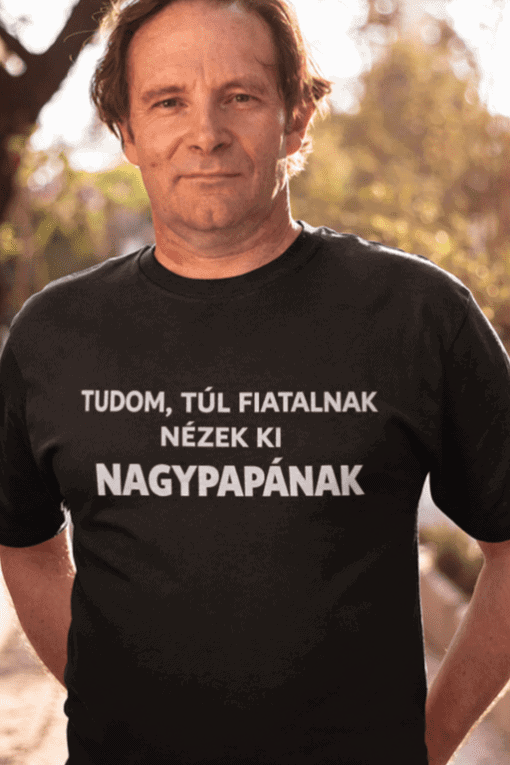 Férfi póló humoros felirattal, nyárkerti stílusban, top-polok.hu.