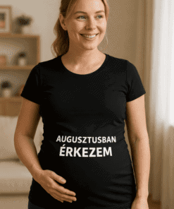 Augusztusban érkezem felirattal, női kismama póló, várandós anyuka ruházat.