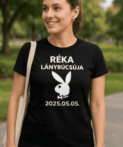 Különleges naptár fehér felirat és nyuszi grafika női pólón.