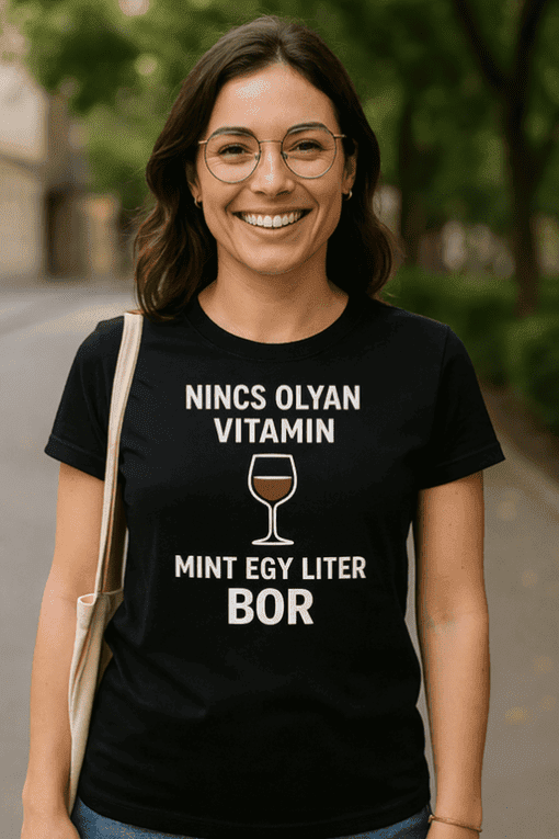 Férfi divatos póló, humoros szöveg, stílusos megjelenés, online vásárlás lehetősége.