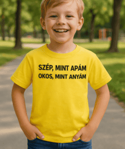 Nagymama és nagypapa kedves felirattal ellátott gyermek póló, vidám színű, parkban.