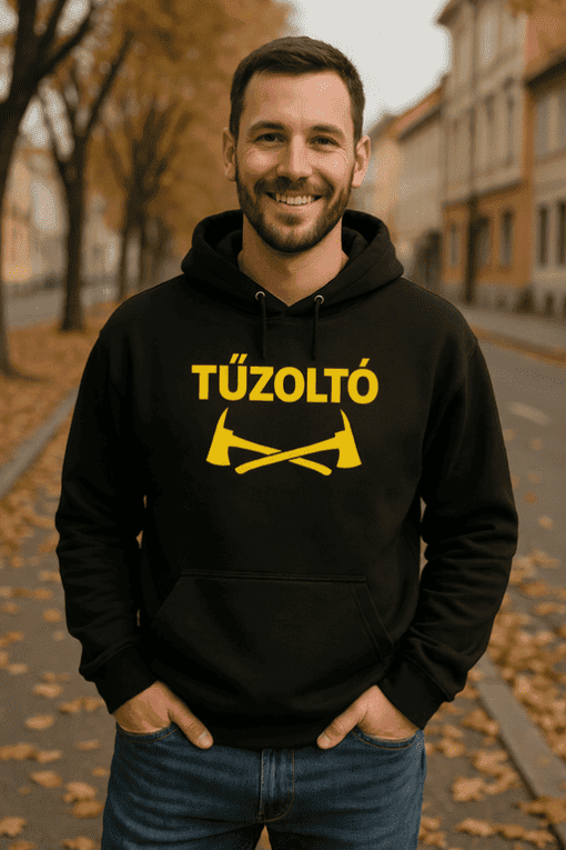 Tűzoltó pulóver, hétköznapi viselet, felirattal és ikonikus tűzoltós with an axe design.