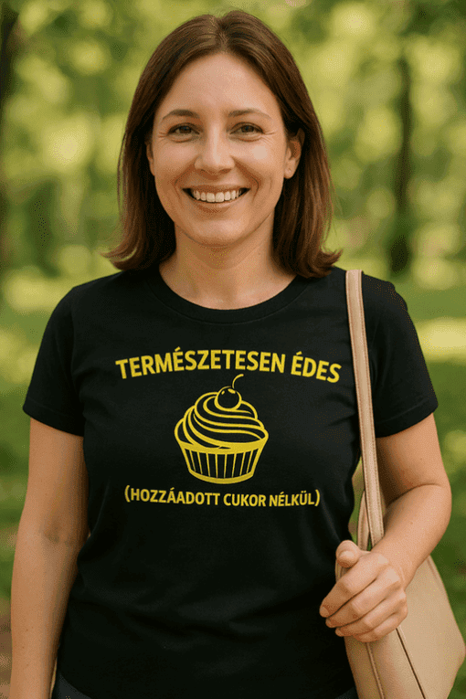 Ínycsiklandó cupcake feliratú póló, természetes édesség, cukormentes édességek, egészséges desszertek.