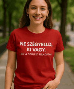 1. Ember, aki feliratos pólót visel, parkban, mosolyogva.