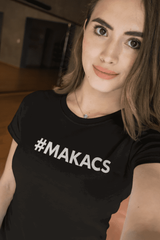 1. Női póló #MAKACS felirattal, egyedi nyomású print, divatos ruha, street style.