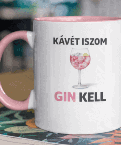 Kávé és gin társítása feliratos bögre, rajta cocktail kép.