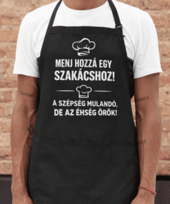 Menj szakácssapkához egy személyre szabott kötényt, kulináris stílusban.