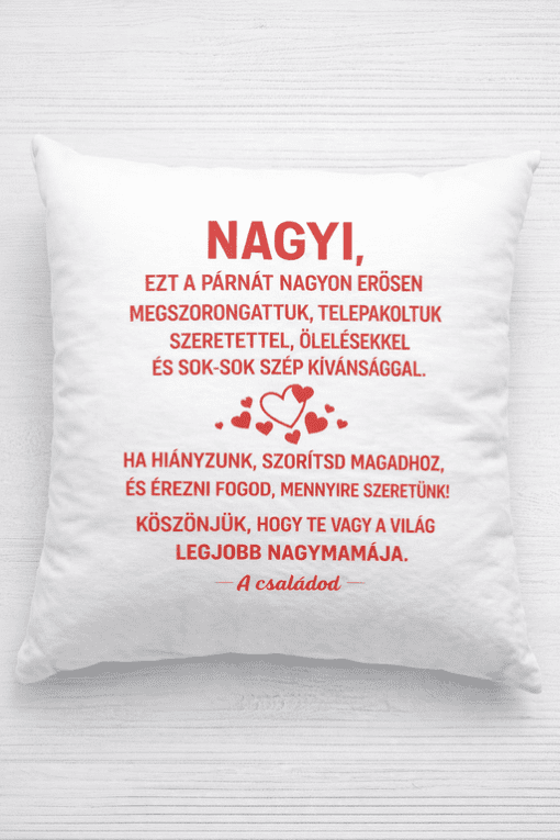Nap, személyre szabott szeretteknek szívvel és szeretettel készült ajándékpárna.