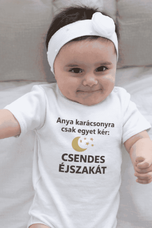 Állatext: Csendes éjszakát kívánó baba téli baba ajándék pólóval, éjszaka hangulatával.