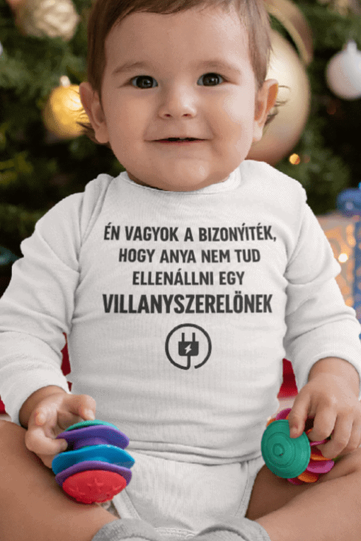 Elefánt szövegű baba body, geek ajándék, humoros karácsonyi póló, elektromos szavak, divatos fiúruházat.