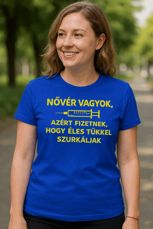 Kort szúnyogirtó póló, humoros szöveg, kék felső, környezetbarát, nyári ruházat, Top-polok.hu.