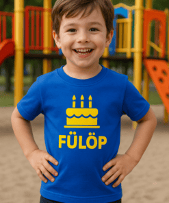 Ünnepi gyermek születésnapi póló, boldog fiú a játszótéren.