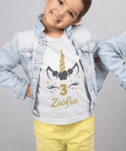 Gyerek póló unikornis születésnapi egyedi névvel