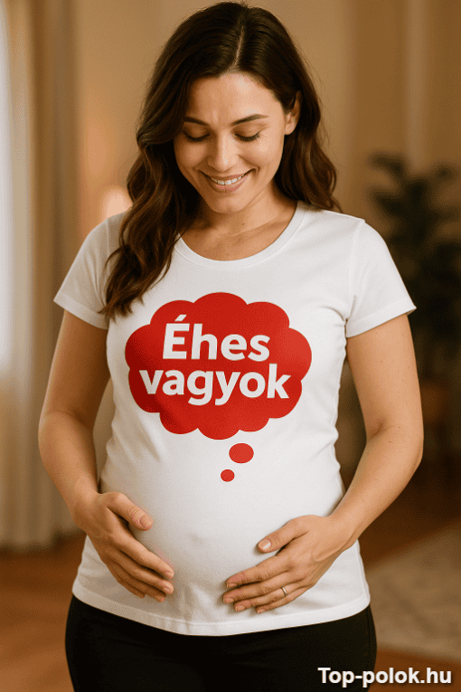 Édes vagyok feliratú terhes női póló, boldog várandóság.