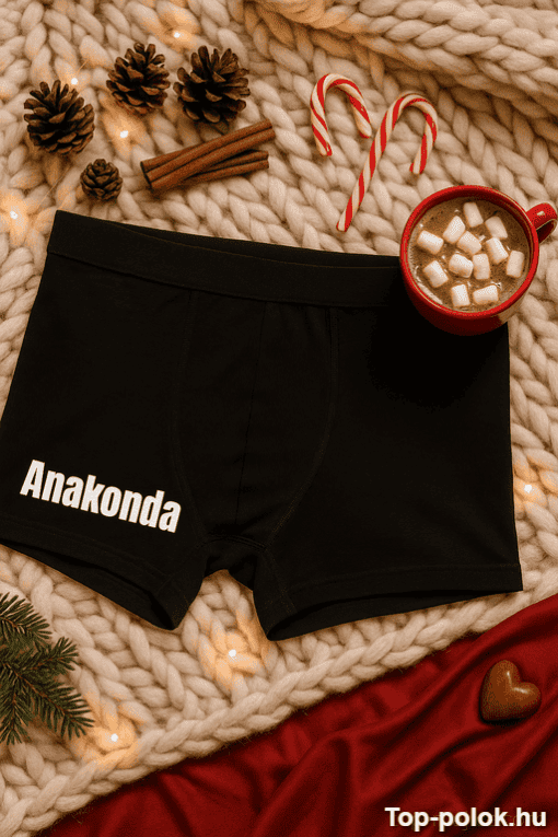 BIZTONSÁGOS férfi boxer alsó, karácsonyi hangulatban, meleg takaróval és forró csokoládéval.