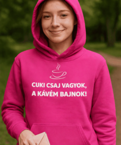 Vicces kapucnis pulóver cuki csaj kávé