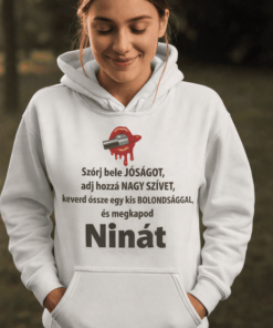 Vicces kapucnis pulóver jóság recept egyedi névvel