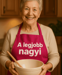 A legjobb nagyi főzősapka és keverőtál, kedves idős nő a konyhában.