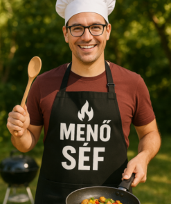 Főző szakács sapkában és kötényben, grillezés és főzés a szabadban.