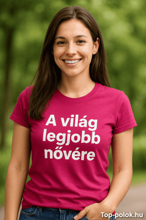 Széles körű, boldog nő portré zöld természetes háttérrel, mosolyogva.