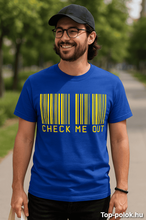 Vicces póló check me out vonalkód