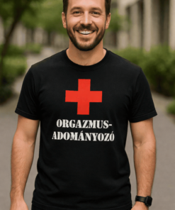 Férfi önkéntes véradó póló, szívvel és felelősséggel a közösségért.