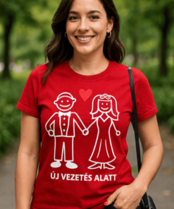 Új vezetés alatt, boldog pár kézfogással, zöld parkban, barátságos hangulatban.