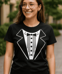 Férfi póló mintával, öltöny és nyakkendő design, modern és stílusos viselet.