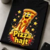 Pizzás póló pizza rakétával és a „Pizza hajt” felirattal, vicces, színes grafika pizzarajongóknak.