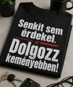 Vicces feliratos póló, szlogen: Senkit sem érdekel. Dolgozz keményebben!